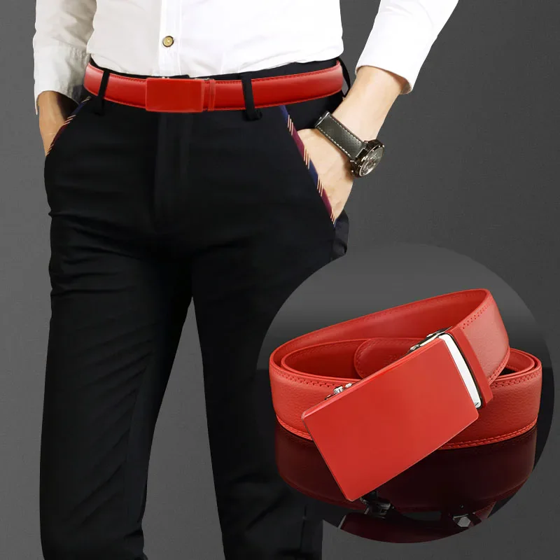 High Quality White Leather Belt for Men Elegant men's white leather belt with automatic buckle, 3.5cm waist strap, perfect for business and.