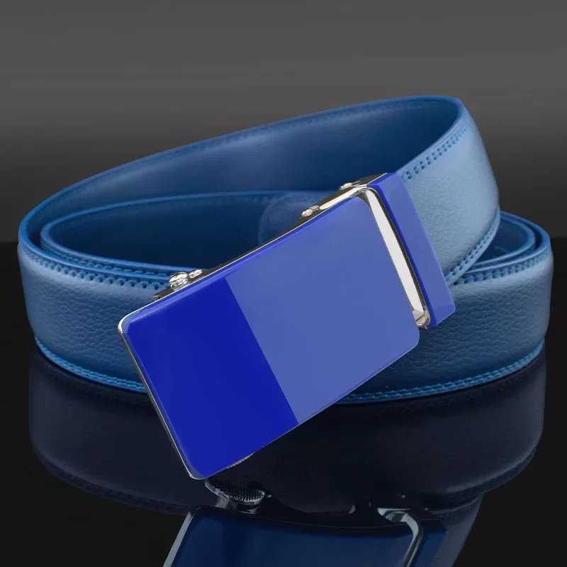 High Quality Automatic Buckle White Belt Men Automatic buckle white leather belt for men, 3.5cm waist strap, stylish and durable.