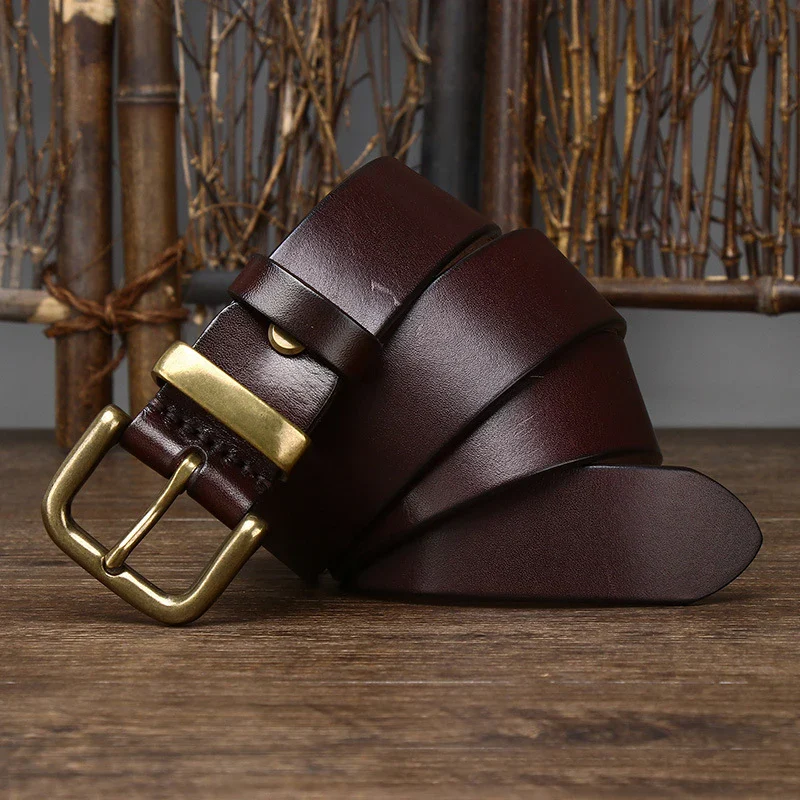 Leather Belt with Copper Buckle for Men Leather belt with vintage copper buckle, perfect for jeans and casual wear. Made from genuine cowhid.