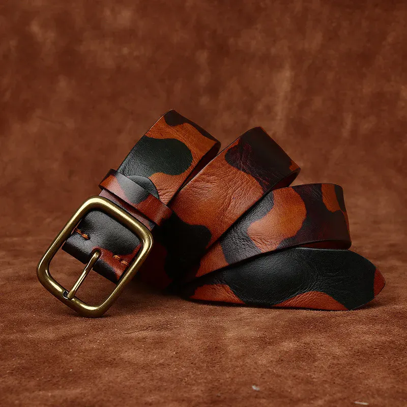 Leather Camouflage Belt for Men with Brass Buckle High-quality genuine leather camouflage belt with brass buckle for men. Stylish and durable accessor.
