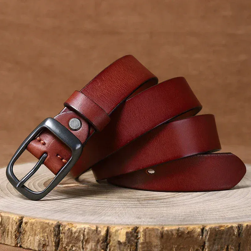 Leather Belt for Men – High-Quality Cowhide Genuine cowhide leather men's belt with brass buckle, perfect for jeans and casual wear.
