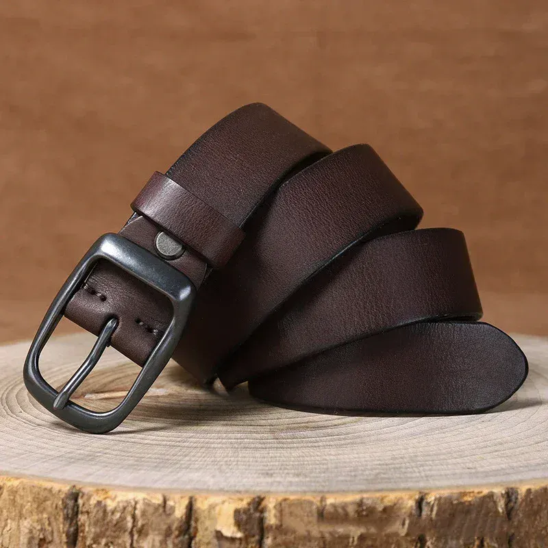 Leather Belt for Men – High Quality Cowhide Leather Genuine cowhide leather men's belt with brass buckle, perfect for jeans and casual wear. Durable and.