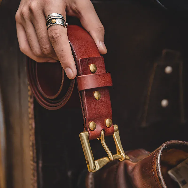 Maden men’s leather belt High-quality cow leather men's belt with retro pin buckle.