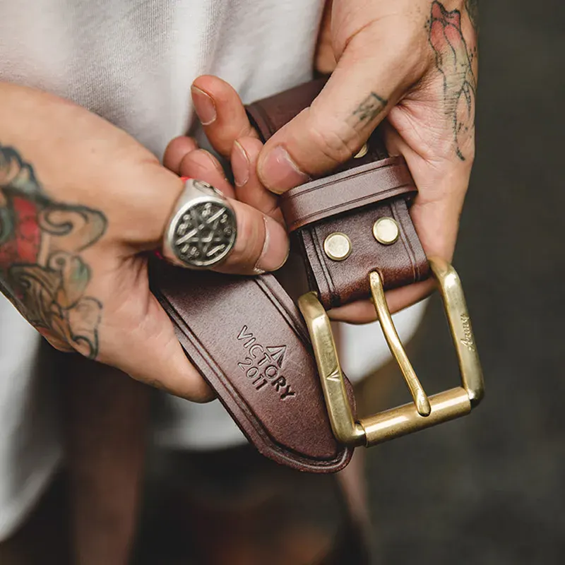 Maden Tooling Cow Leather Belt Genuine leather men's belt with brass buckle, stylish and durable. Perfect for fashion and everyday.