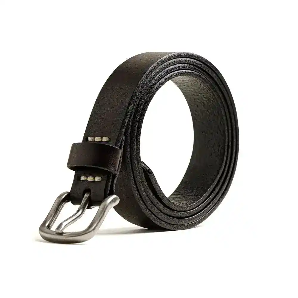 High-quality black leather belt with a silver buckle, perfect for everyday wear and formal occasions.
