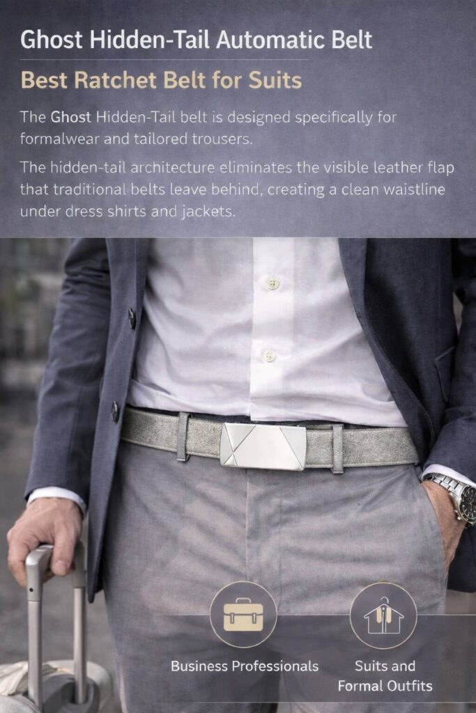 Modern men's automatic belt with hidden tail for a clean look.