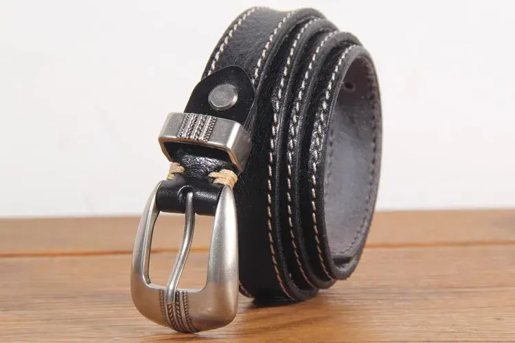Women’s Leather Belt for Jeans, Versatile & Stylish Leather genuine women's belt with decorative stitching, perfect for jeans and casual wear. Trendy, l.