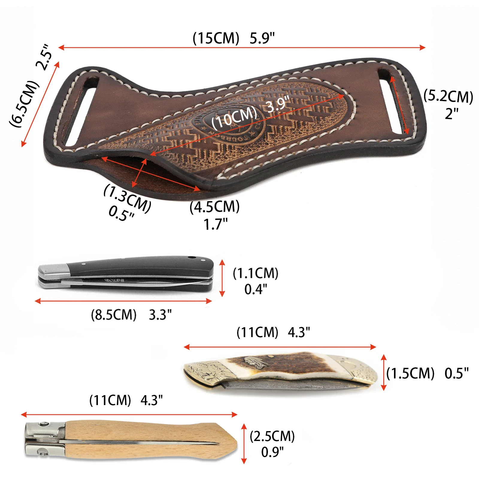 Tourbon EDC Leather Pocket Organizer for Folding Knife and Multitools Leather EDC pocket organizer with belt loop for knives and multitools, brown compact carry pouch.