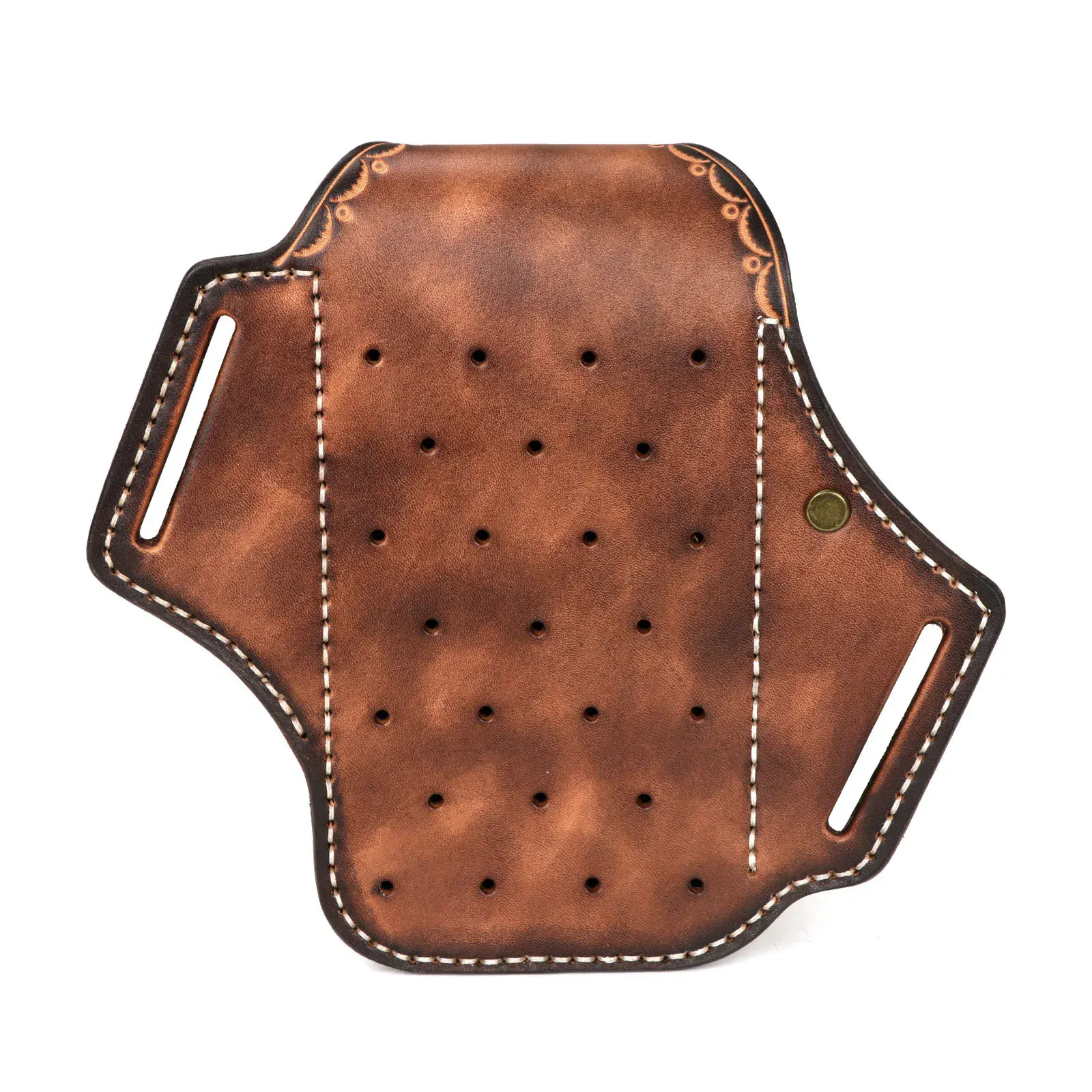 Leather Double Layer Folding Knife Sheath for EDC Storage and Organization Durable leather knife sheath with double layer design, perfect for EDC pocket organization, flashlig.