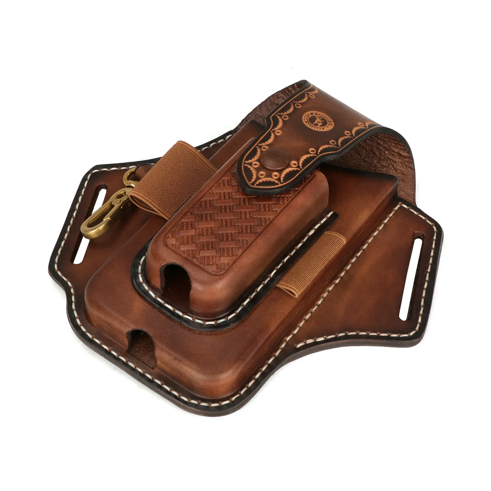 Leather Double Layer Folding Knife Sheath for EDC and Outdoor Use Durable leather knife sheath with double layer design, fits pocket organizer, flashlight, phone, and.