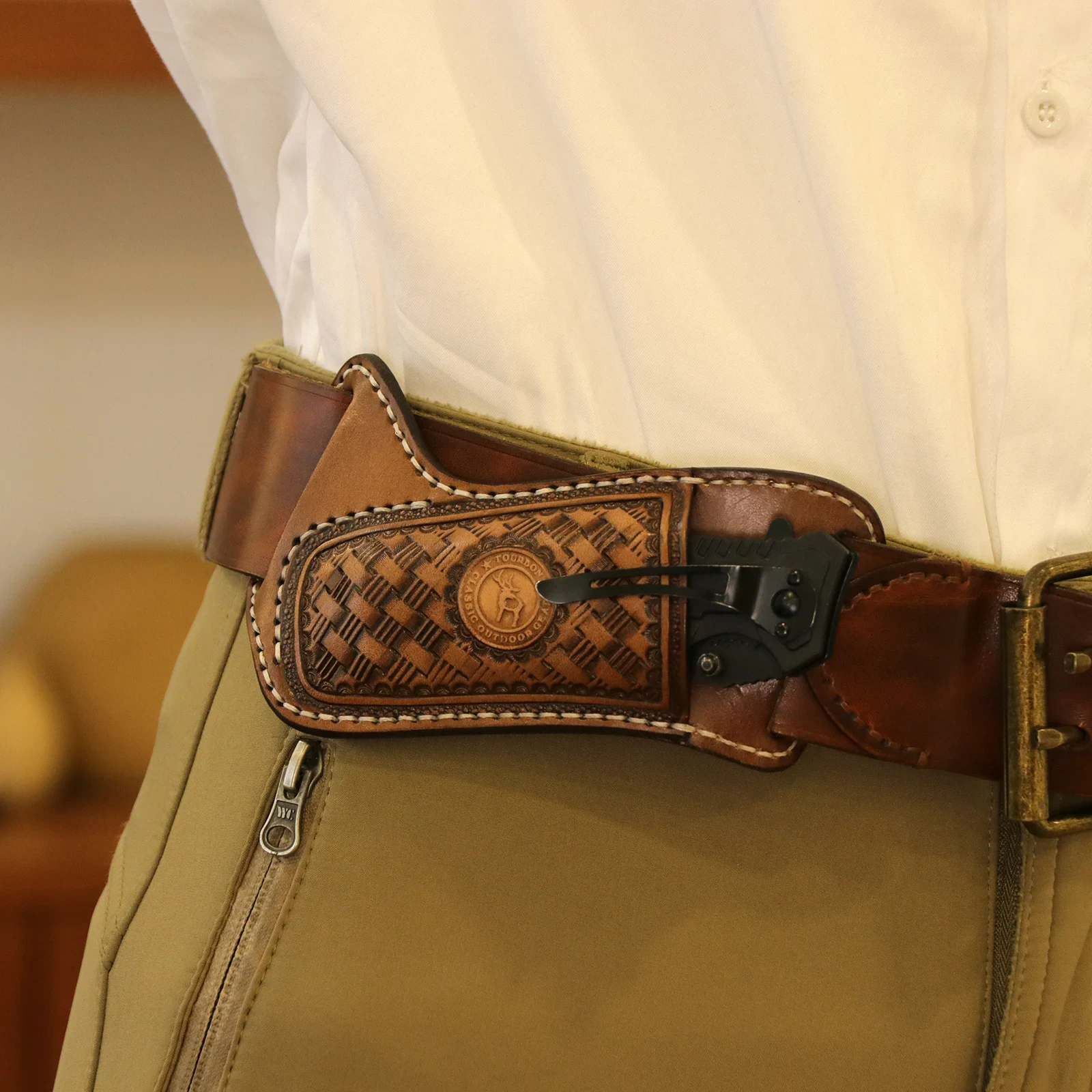 Tourbon Leather Knife Sheath with Belt Loop Leather knife sheath with belt loop for EDC pocket carry.
