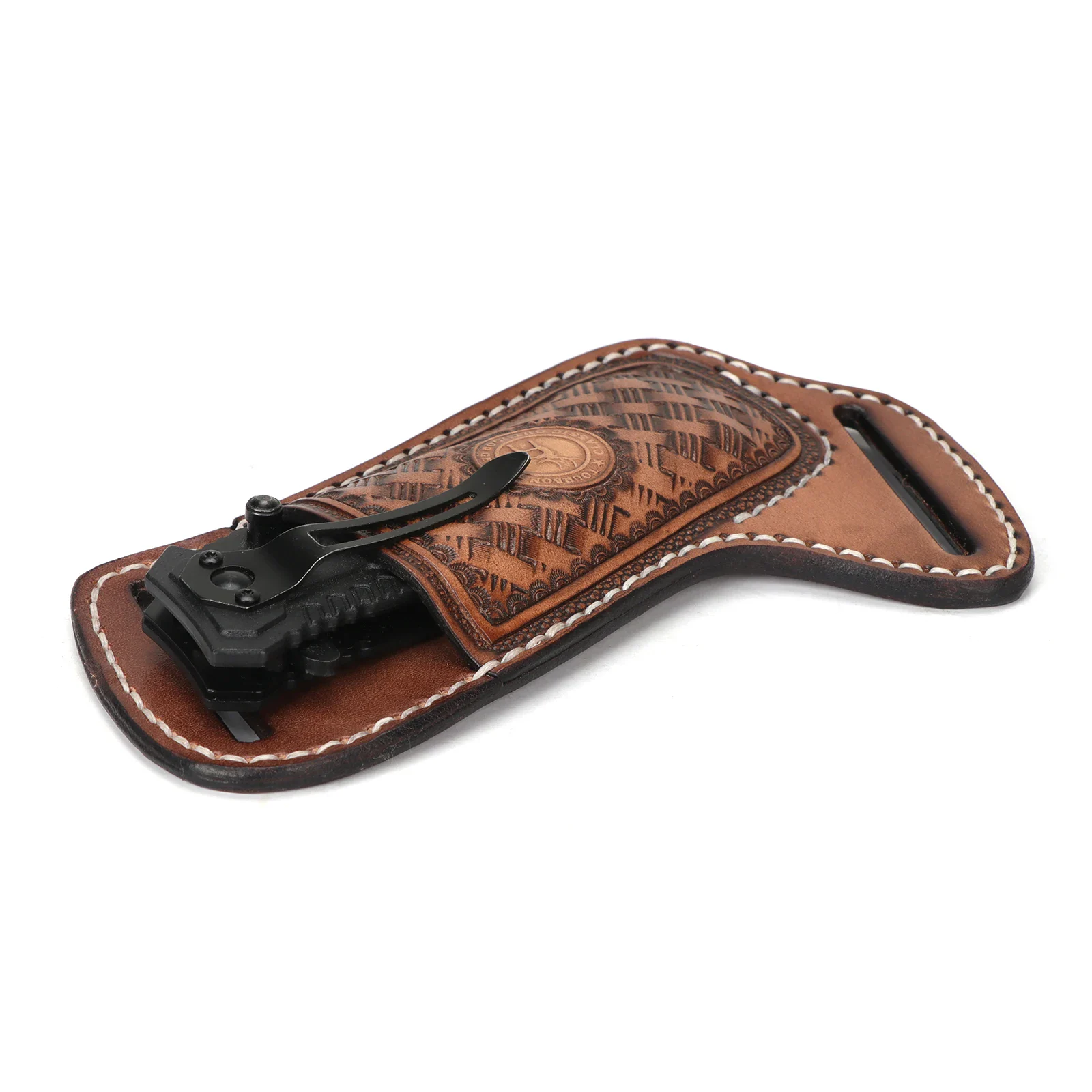 Leather Knife Sheath for EDC Pocket with Belt Loop Durable leather sheath for folding knives and multitools, featuring a belt loop for easy carry and q.