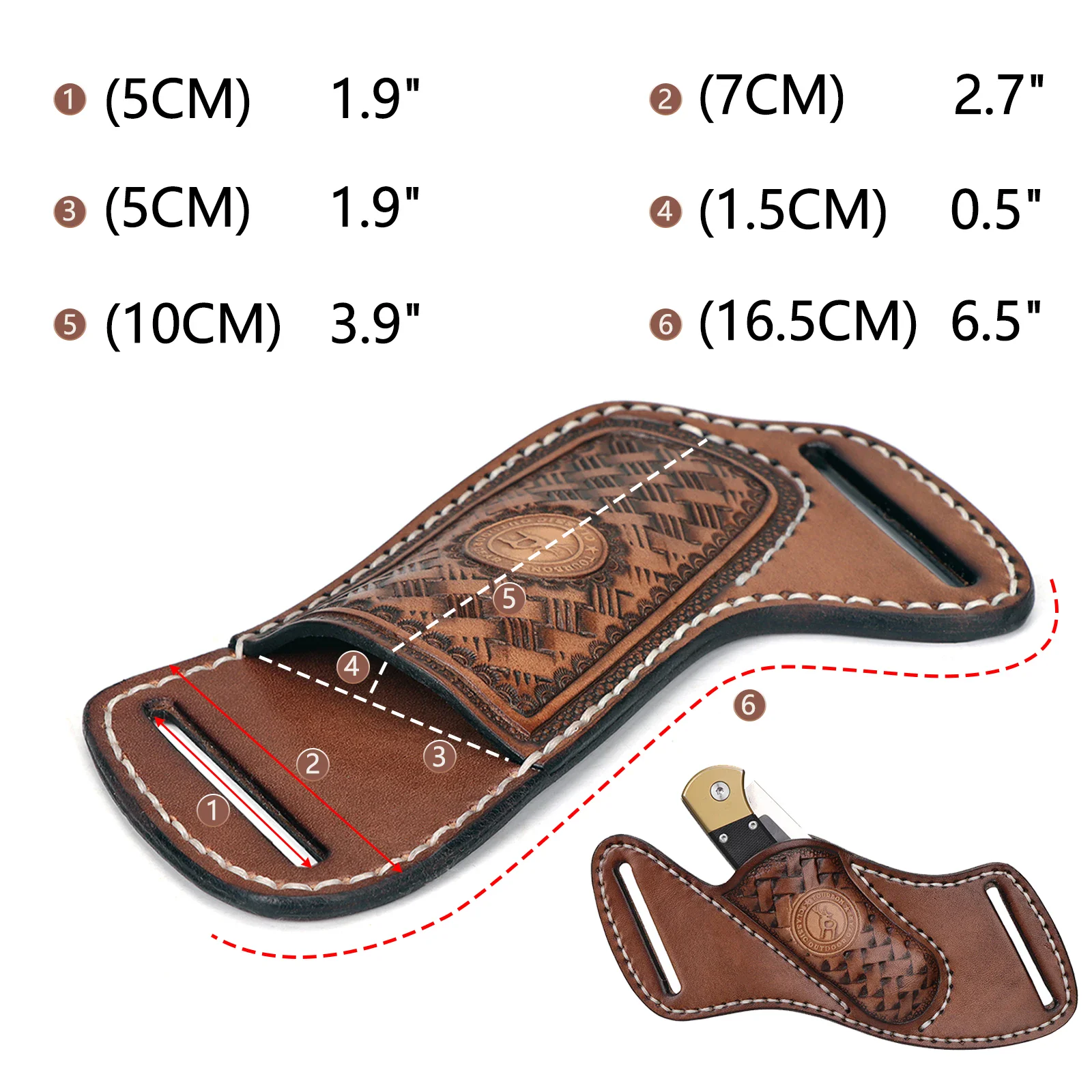 Tourbon Leather Knife Sheath EDC Pocket for Folding Knife Durable leather EDC knife sheath with belt loop for secure carry.