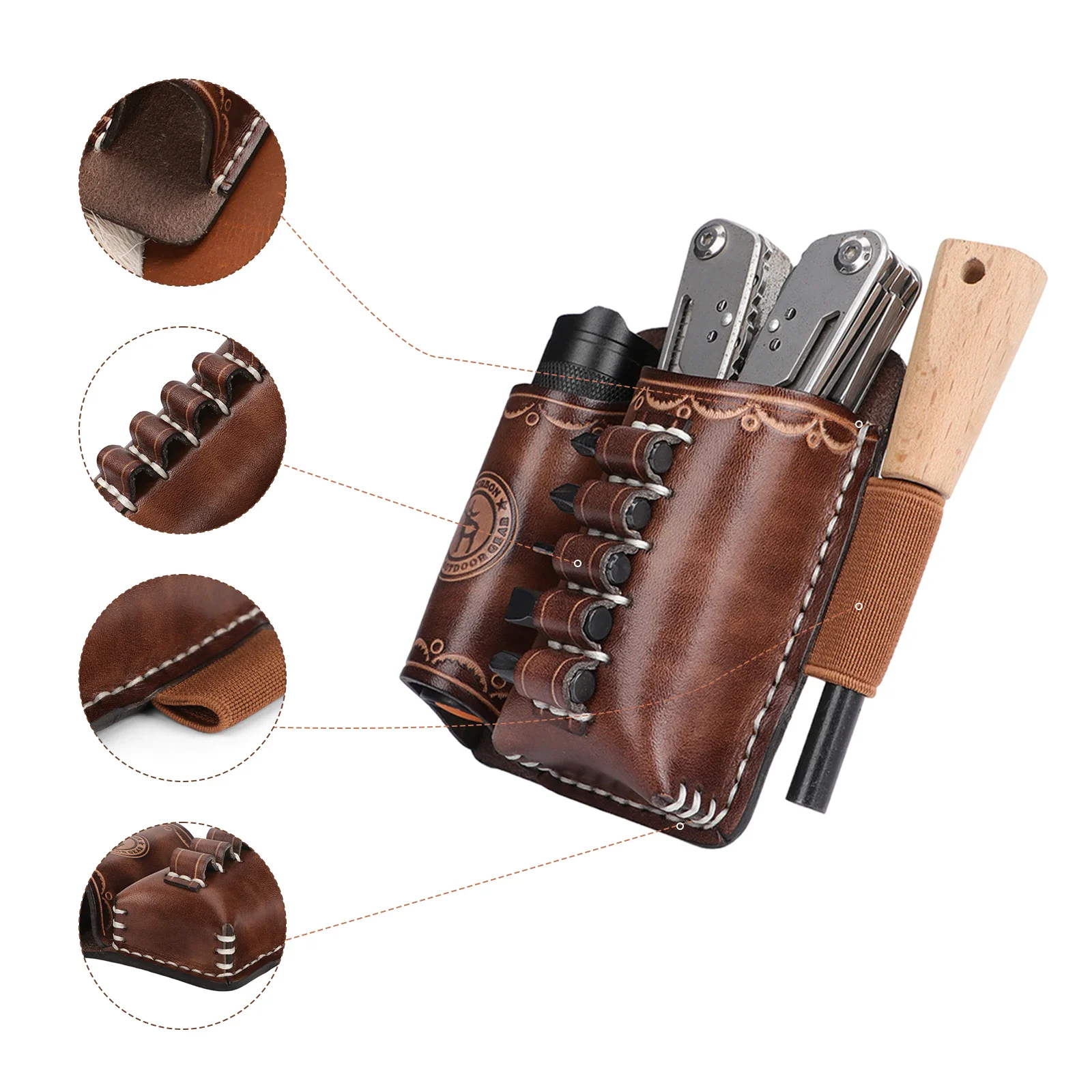 Leather Belt Holster for Multi Tools and Flashlights Leather belt pouch for outdoor tools, knives, and flashlights.