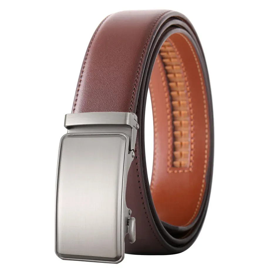 Plyesxale Leather Men’s Waist Belt Elegant genuine leather men's belt with metal buckle for formal and casual wear.