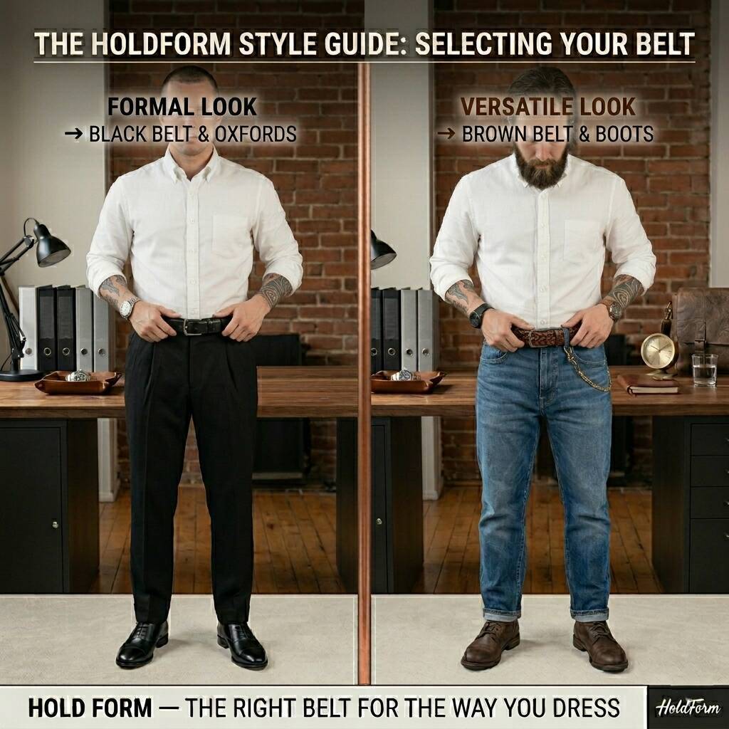 brown belt with black dress pants or Belt: How to Choose and When Each Works Okalani Smock Top Hawaiian colour: Black Color:NAVY/DARK GUM 511 Bust
