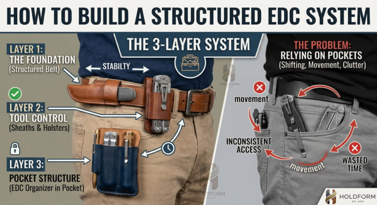 Optimized EDC setup with layered organization for quick access and stability.