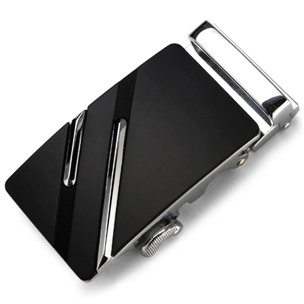 Elegant Black Leather Belt for Men Black leather belt with ratchet buckle and textured grain detail.