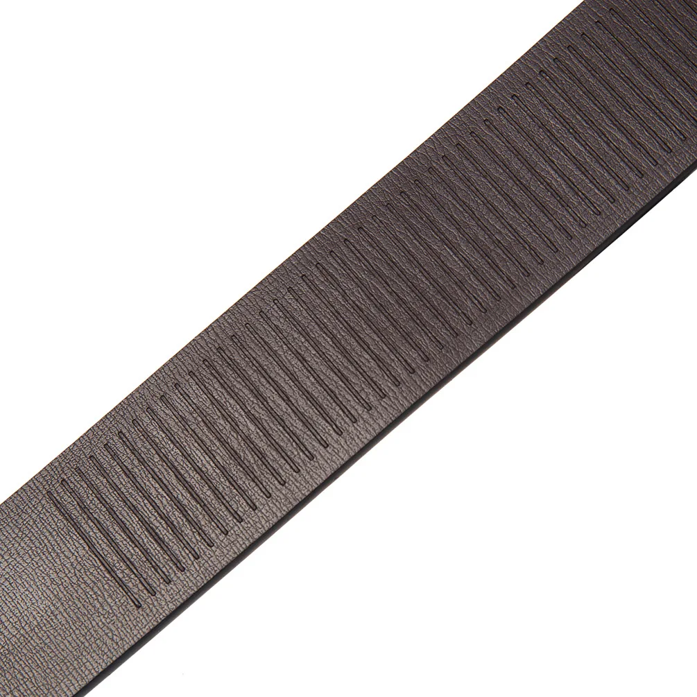 Non-Porous Leather Belt Strip Dark brown leather belt strip with textured grain and no buckle.
