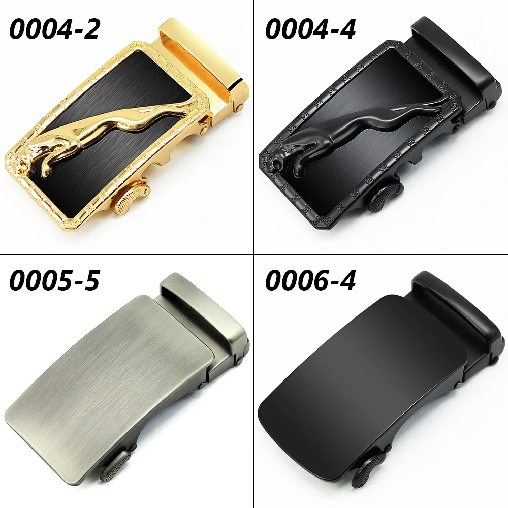 Men’s Leather Belt Buckles Collection Variety of engineered leather belt buckles in gold, black, and silver finishes.