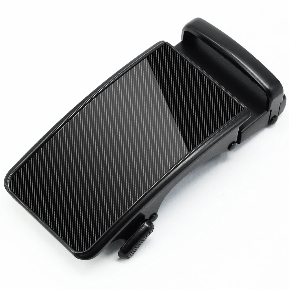 Automatic Belt Buckle Holder Black automatic belt buckle holder with textured surface.