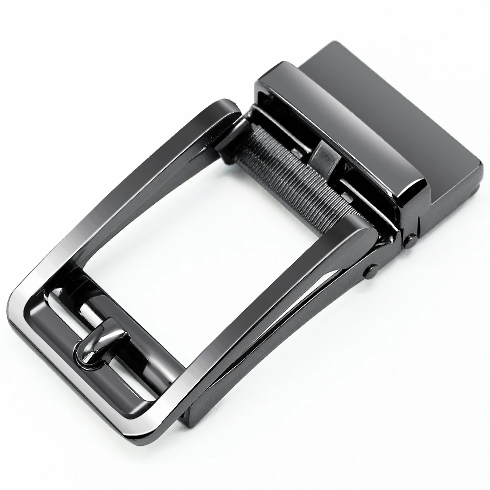 Automatic Ratchet Belt Buckle for Men Black automatic ratchet belt buckle with sleek finish and adjustable strap.