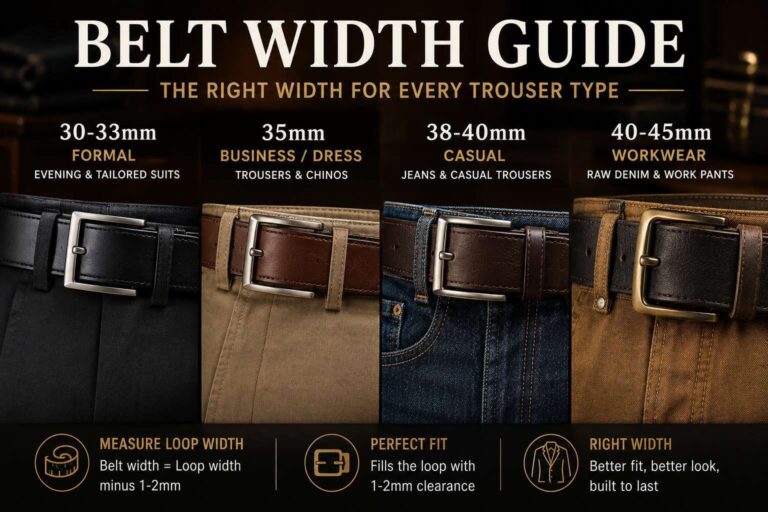 Adjustable belt width options for formal, casual, and workwear styles.