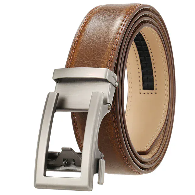 Leather Ratchet Dress Belt — Brushed Alloy Buckle, 35mm