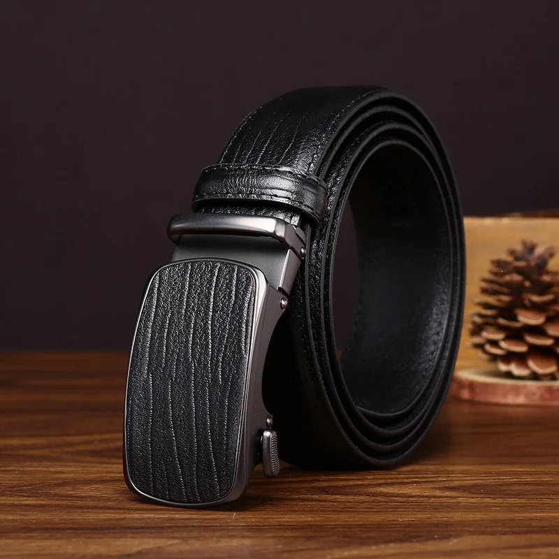 Wood-Grain Automatic Belt — Top-Grain Cowhide, 3.4cm Wood-Grain Automatic Belt — Top-Grain Cowhide, 3.4cm