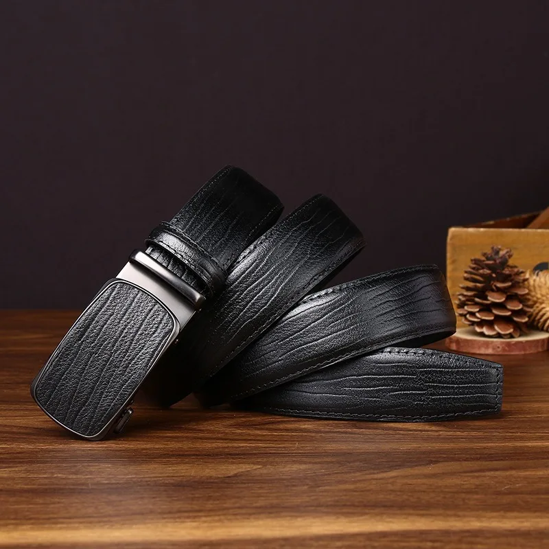 Wood-Grain Automatic Belt — Top-Grain Cowhide, 3.4cm Wood-Grain Automatic Belt — Top-Grain Cowhide, 3.4cm