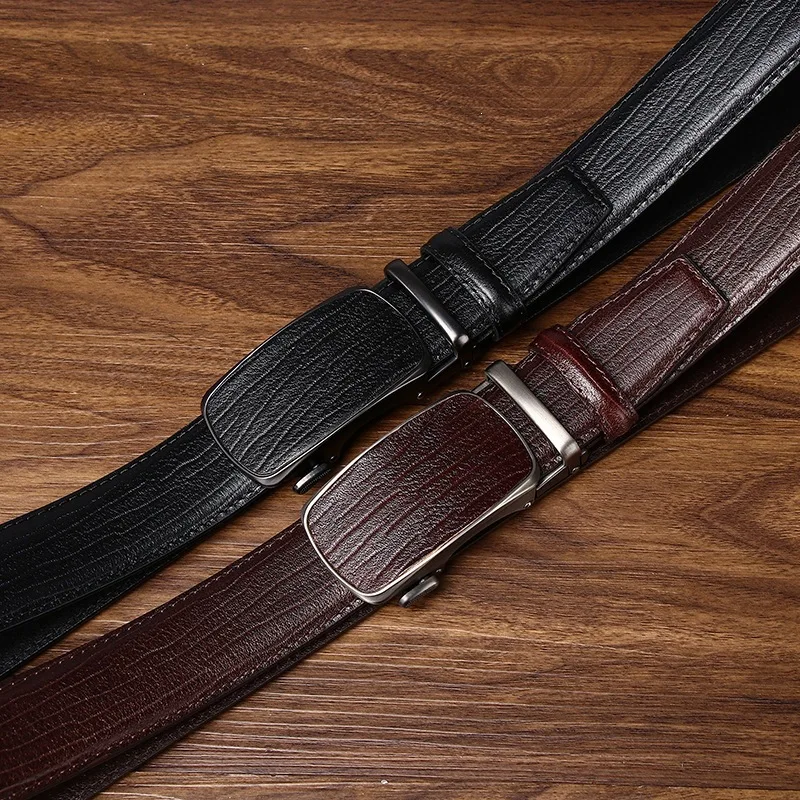Wood-Grain Automatic Belt — Top-Grain Cowhide, 3.4cm Wood-Grain Automatic Belt — Top-Grain Cowhide, 3.4cm