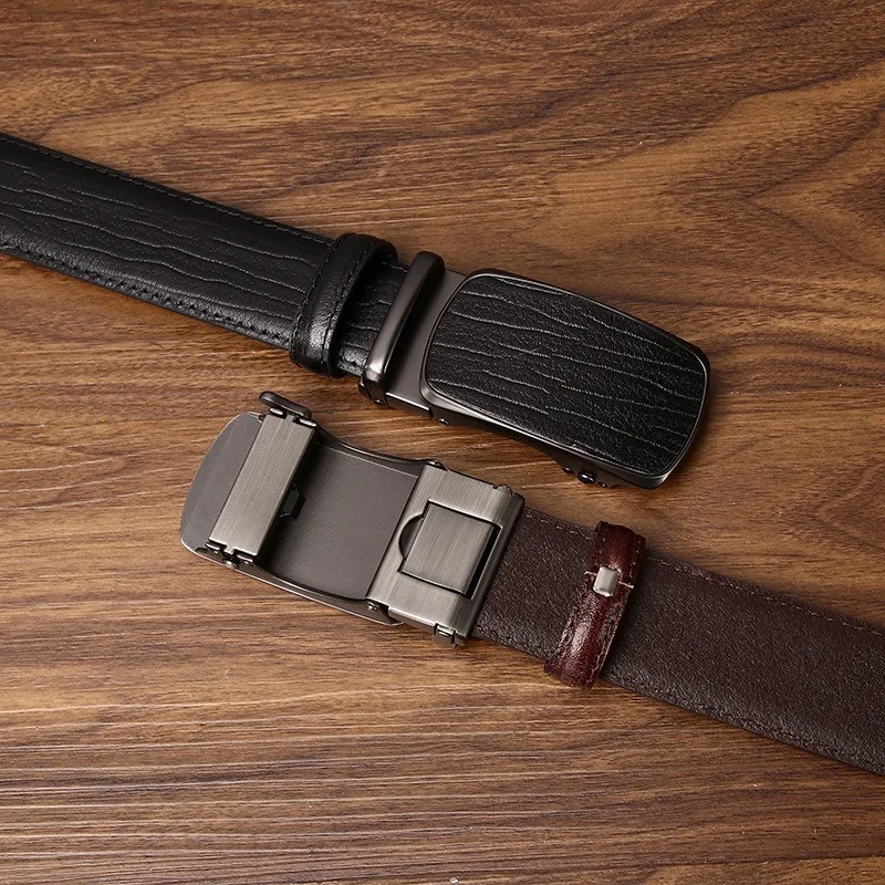 Wood-Grain Automatic Belt — Top-Grain Cowhide, 3.4cm Wood-Grain Automatic Belt — Top-Grain Cowhide, 3.4cm