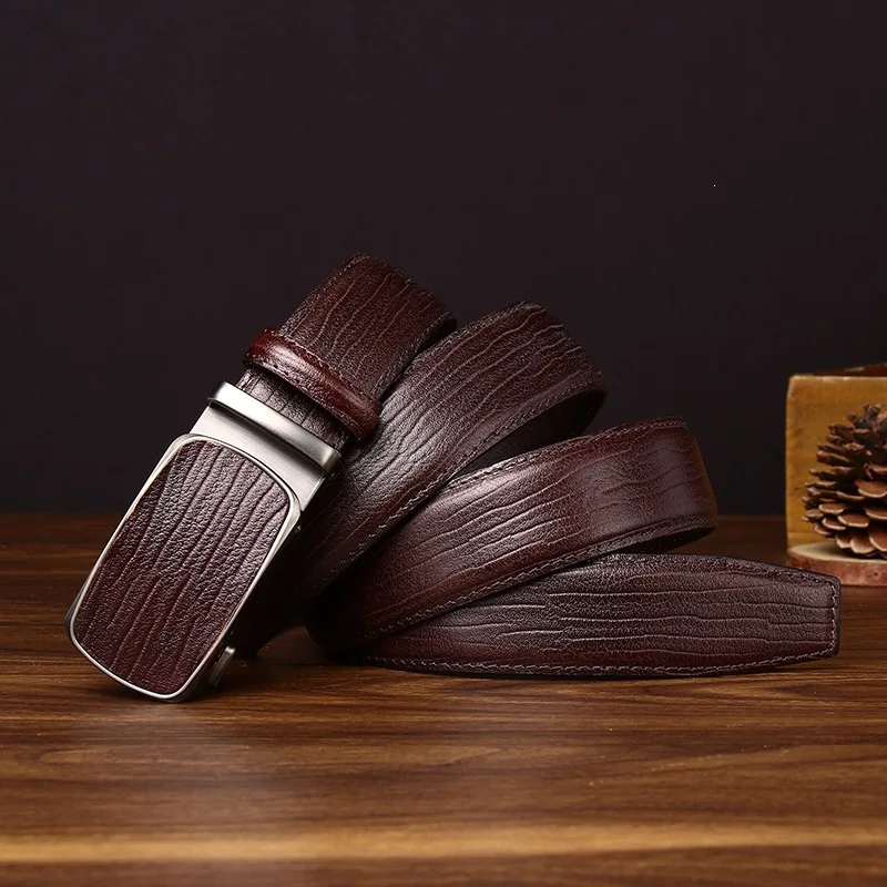 Wood-Grain Automatic Belt — Top-Grain Cowhide, 3.4cm Wood-Grain Automatic Belt — Top-Grain Cowhide, 3.4cm