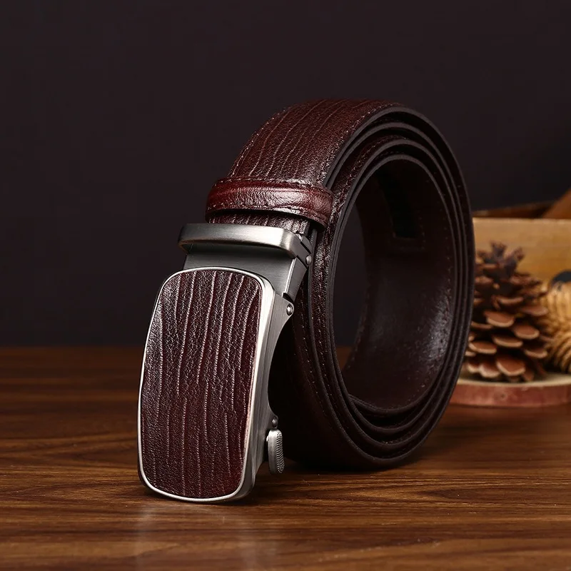 Wood-Grain Automatic Belt — Top-Grain Cowhide, 3.4cm Wood-Grain Automatic Belt — Top-Grain Cowhide, 3.4cm