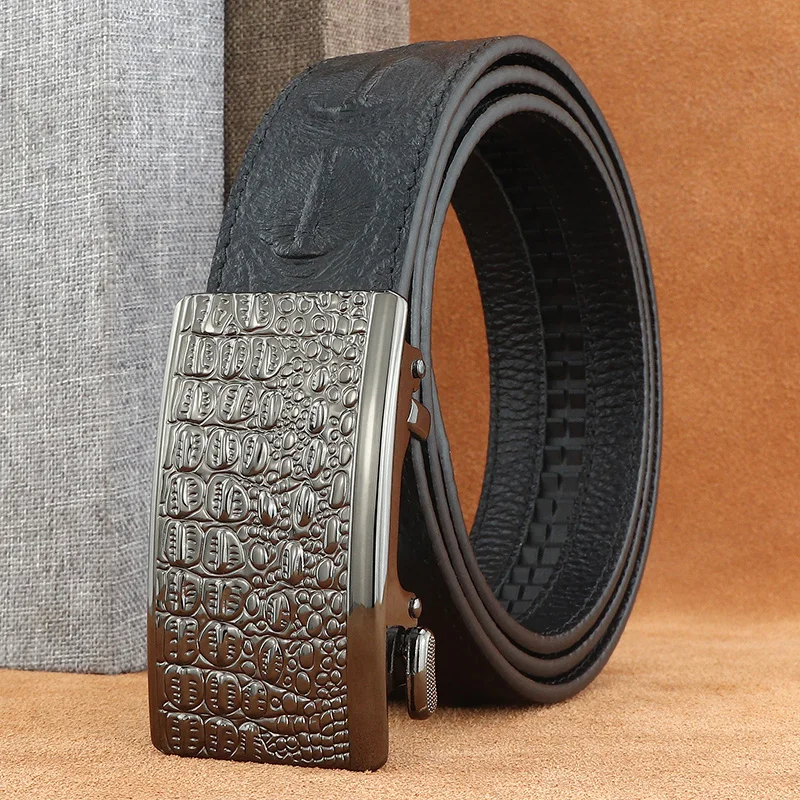 Fashion crocodile grain Automatic Buckle designer young men high quality genuine leather luxury jeans cintos masculinos Fashion crocodile grain Automatic Buckle designer young men high quality genuine leather luxury jeans cintos masculinos