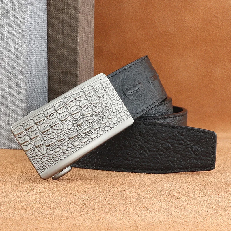 Fashion crocodile grain Automatic Buckle designer young men high quality genuine leather luxury jeans cintos masculinos Fashion crocodile grain Automatic Buckle designer young men high quality genuine leather luxury jeans cintos masculinos