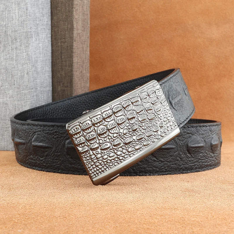 Fashion crocodile grain Automatic Buckle designer young men high quality genuine leather luxury jeans cintos masculinos Fashion crocodile grain Automatic Buckle designer young men high quality genuine leather luxury jeans cintos masculinos