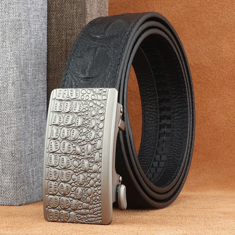 Fashion crocodile grain Automatic Buckle designer young men high quality genuine leather luxury jeans cintos masculinos Fashion crocodile grain Automatic Buckle designer young men high quality genuine leather luxury jeans cintos masculinos